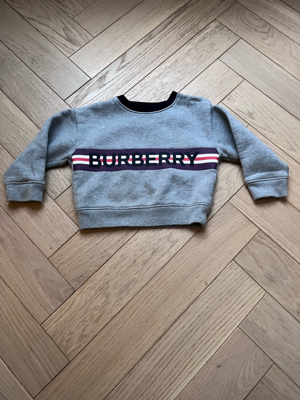 Burberry Grey Kids Logo Sweatshirt with Purple and Red Stripes